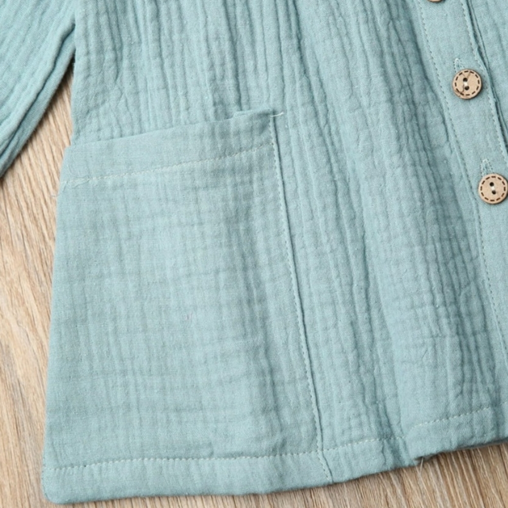 Boho Girl Dusty Blue Muslin Cotton Long Sleeve Dress Pockets Button Up Sz 4-5 - Picture 5 of 6
